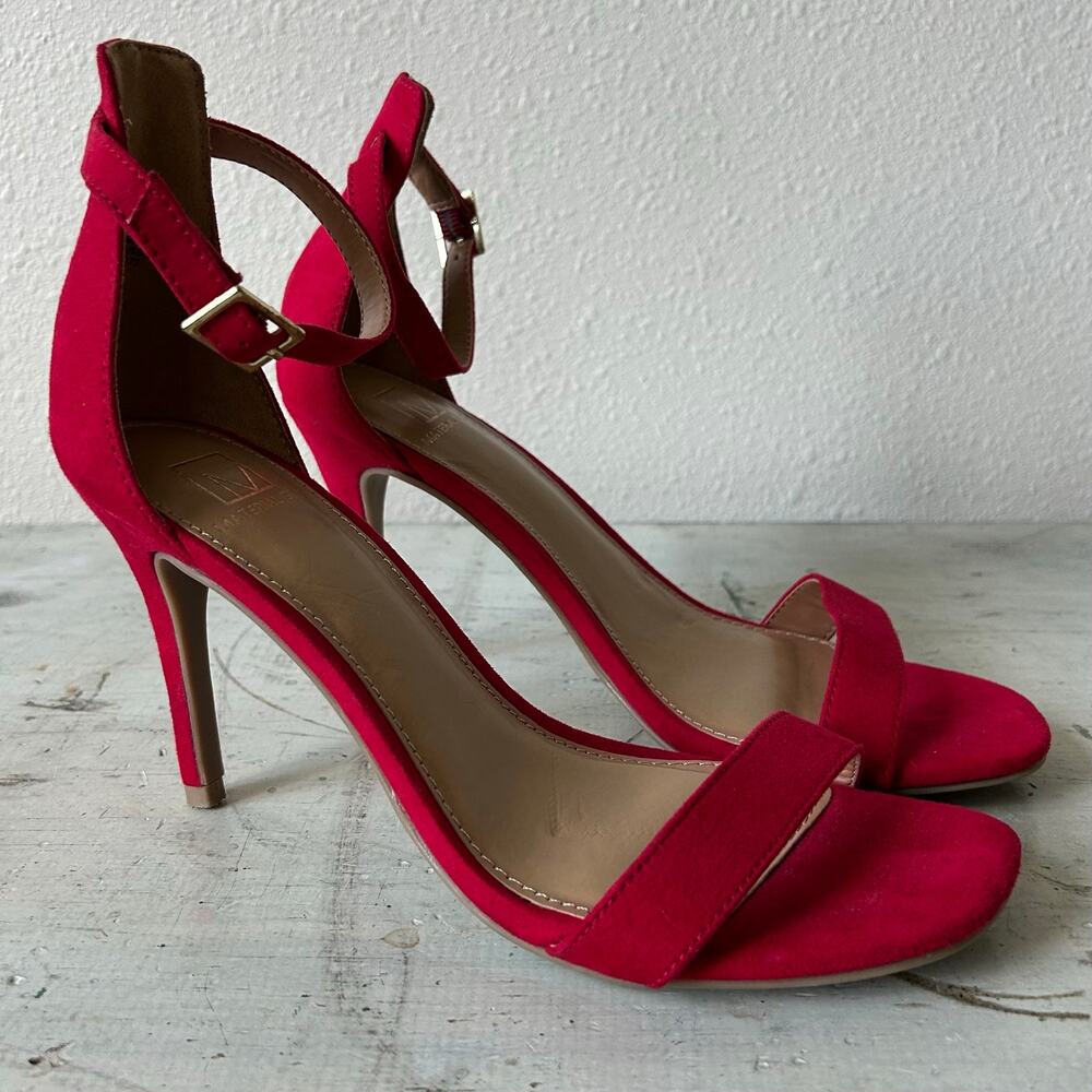 Material Girl Red Ankle Strap Stiletto Heels Size 7.5 Dress Sandals